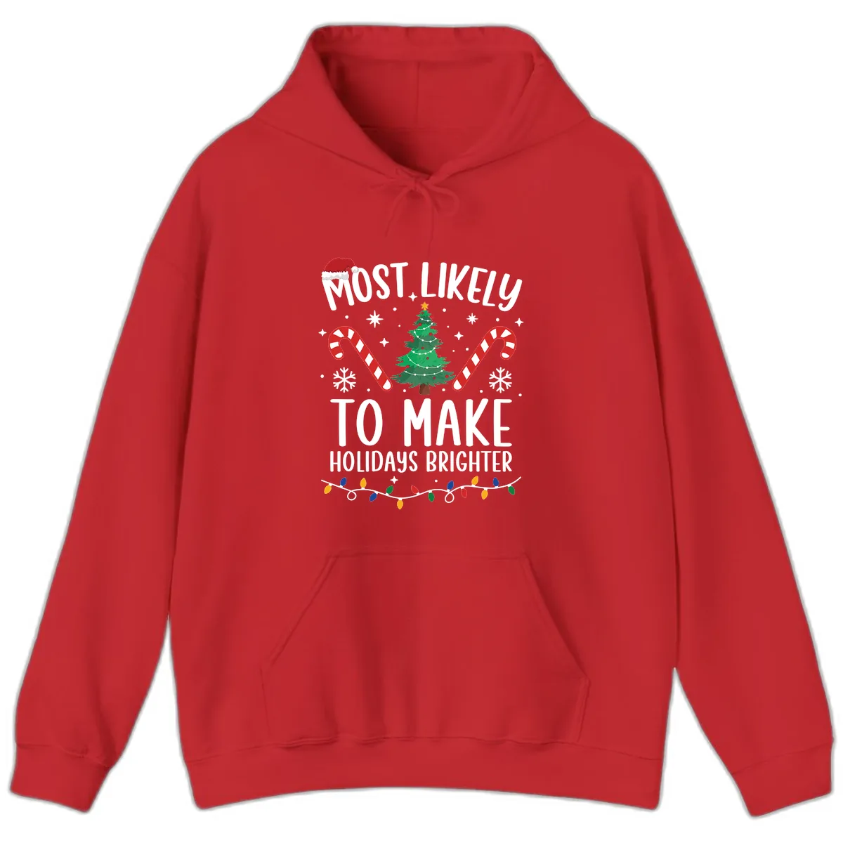 Most Likely To Make Holidays Brighter Hoodie in Red